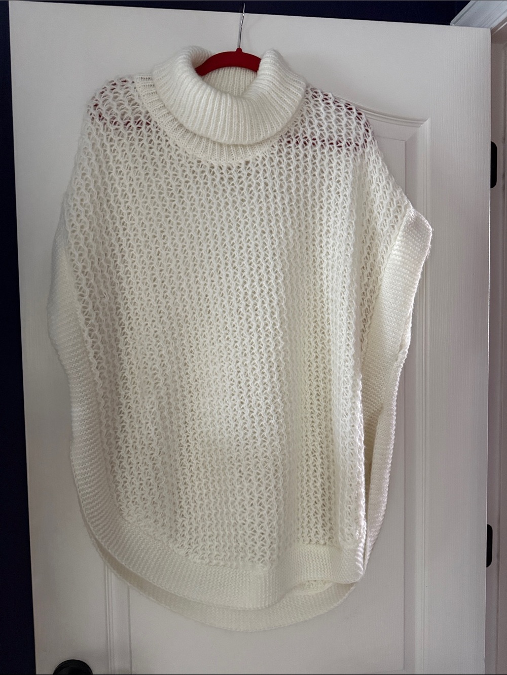 LC Lauren Conrad Cream Open-Knit Turtleneck Poncho Sweater